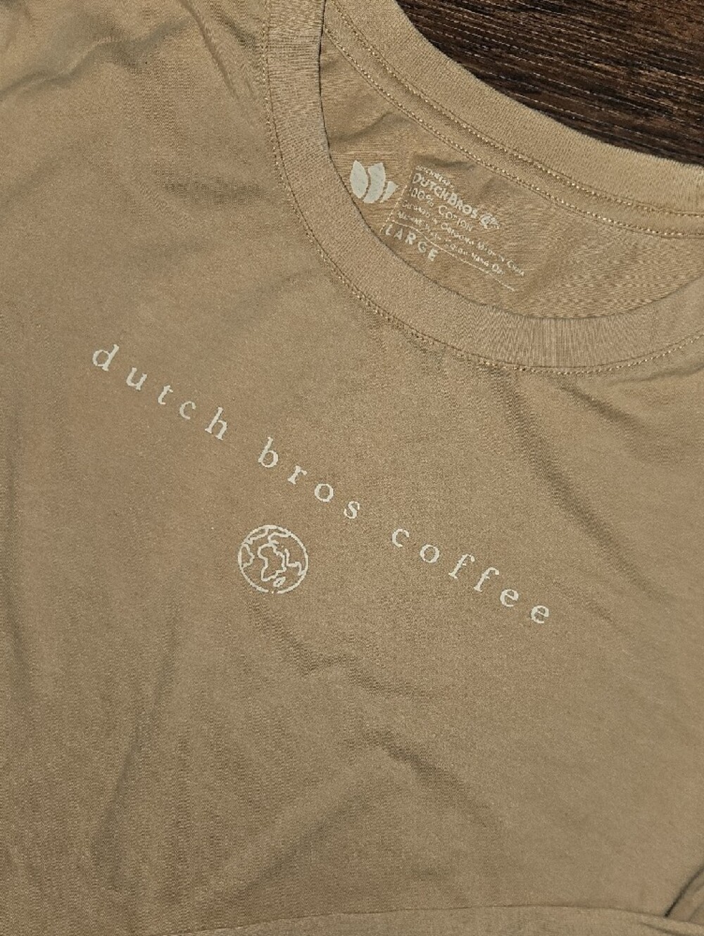 5/$15 Dutch Bros Coffee Tan “Change the World” Long-Sleeve Tee Large